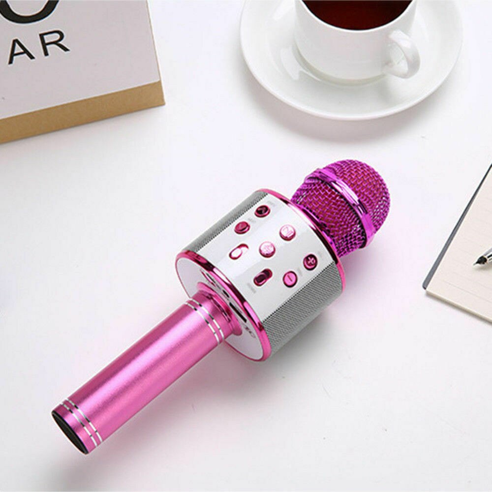 Microphone karaoké Bluetooth Microphone sans fil haut-parleur lecteur de Microfone portable enregistreur de chant micro: Pink