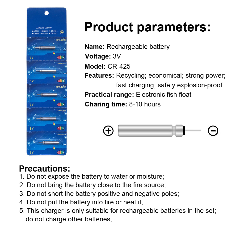 ICERIO LED Fishing Float Rechargeable Battery CR425 USB Charger for Electronic Floats Batteries Night Fishing Accessories Tackle