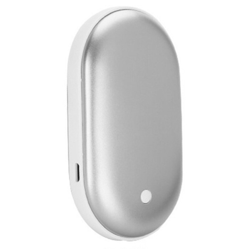 2 in 1 Cute USB Rechargeable Hand Warmer and 5200Ma Power Bank Mini Portable Travel Handy Long-Life Hand Warmer: Silver