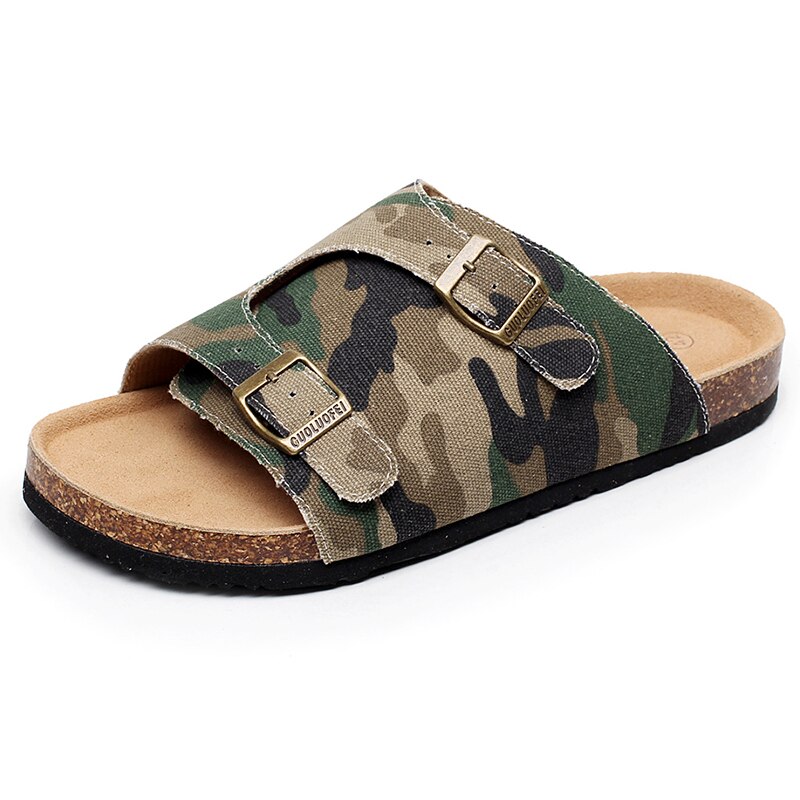 Kamouflage coola tofflor herr denim tyg stor storlek strandskor platta tofflor herr tofflor sommar kork skor
