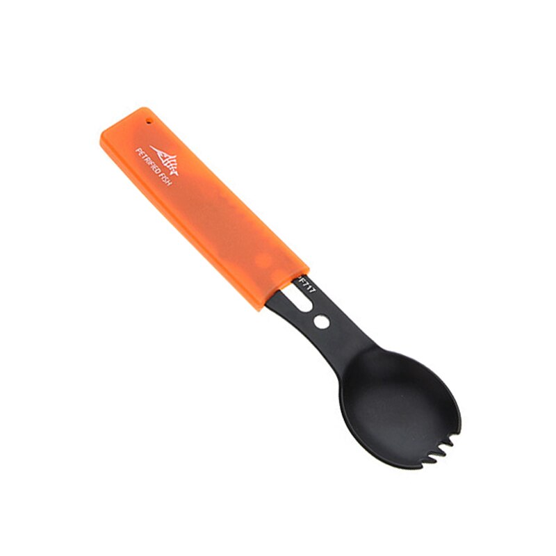 Kit de utensilios de cocina para acampada, cuchara, tenedor, abrebotellas, portátil, multifuncional, seguridad y supervivencia, acero inoxidable duradero: Black and orange set