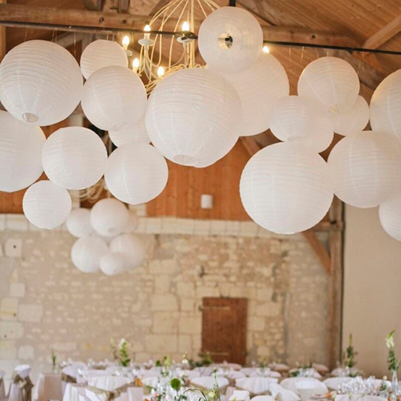 30 unids/lote 4 ''-12'' linternas de papel chinas blancas bola colgante linterna redonda para boda de cumpleaños evento decoración navideña