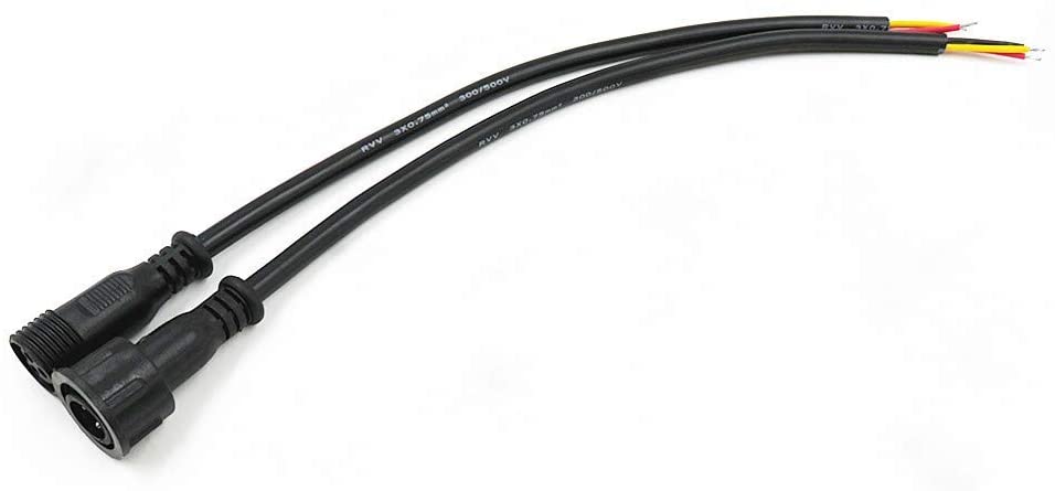 Conector impermeable para luces LED inteligentes, 3 núcleos, 3 pines, color negro, 13,5mm, 3 pines, 30cm, 10 pares