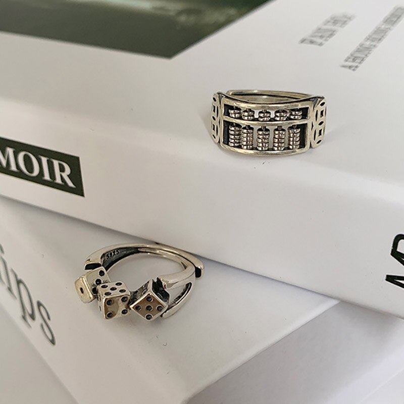 Vintage Punk 925 Sterling Silver Rings Personality Jewelry INS Simple Hollow Geometric Party Accessories