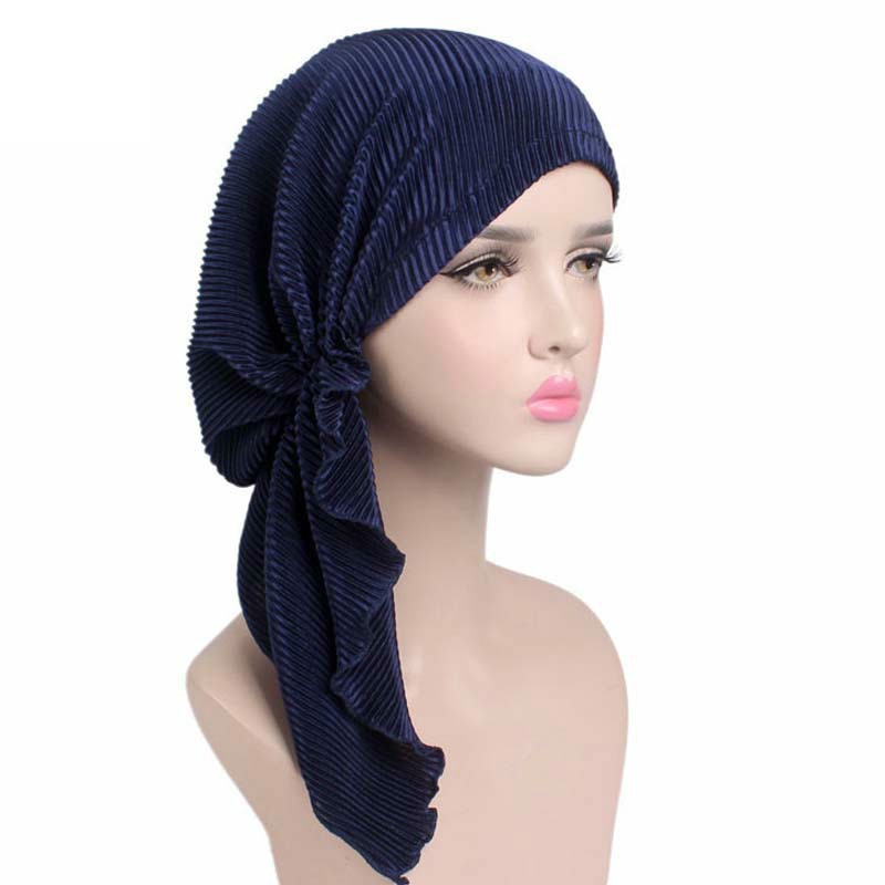 Turbante de estilo musulmán para mujer, gorro para la cabeza, accesorios para el cabello, bufanda musulmana, para la caída del cabello: navy blue