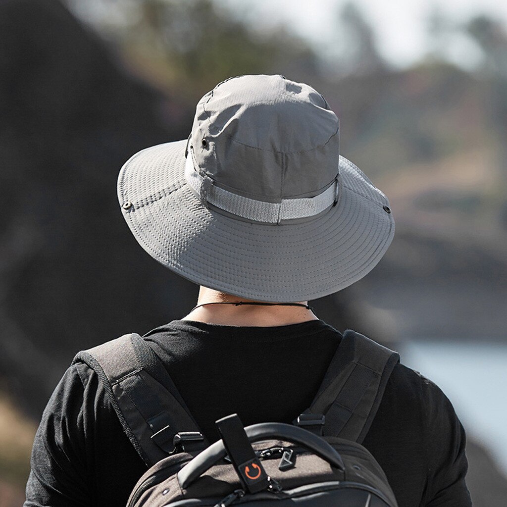 Mens Summer Outdoor Sun Hat Sun Protection Breathable Solid Fisherman Cap Foldable Lacing Bucket Hat Gorras Hombre
