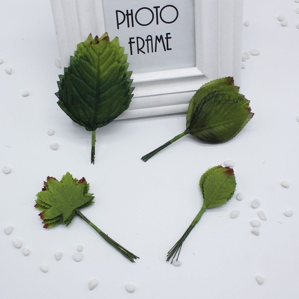 12 stuks/partij van groene kunstmatige boeket bladeren bruiloft woondecoratie DIY Guirlande Rose links decoratieve bloem ambachtelijke