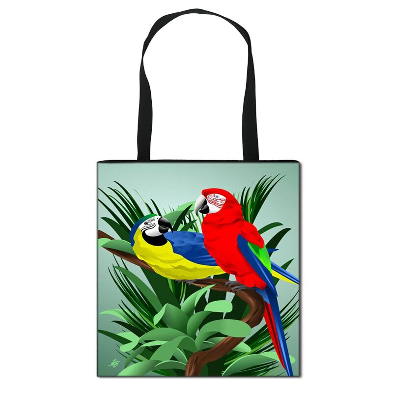 Dames schoudertas met dierenprint, papegaai, dames handtassen, grote casual tassen, dames canvas boodschappentas