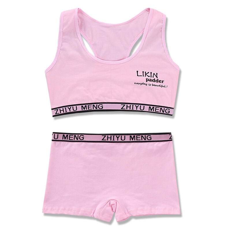 3 sæt/parti pigeundertøj camisole bomuld hipster 8-14y børn pige & #39 ;s træning sommer sport bh sæt: Lyserød