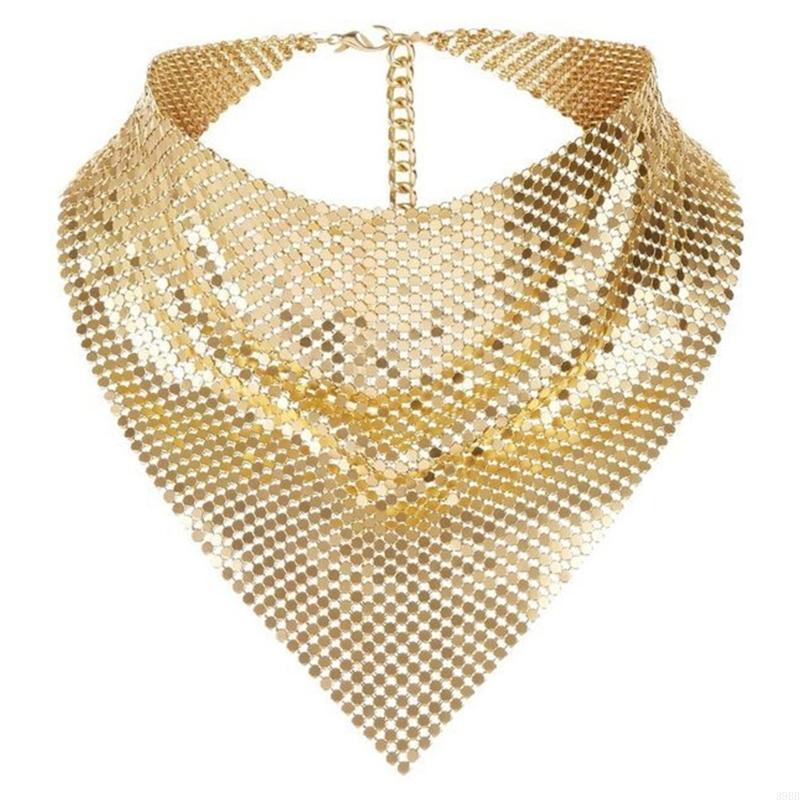 39BB Bufandas metálicas unisex para cuello Pañuelo brillante Bufanda para club Ropa para cuello: Oro