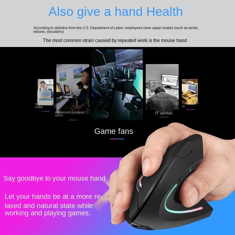 2.4G Ergonomic Wireless Charging Vertical Mouse Vertical Left And Right Hand Holding Wireless Mouse For PC Notebook Office