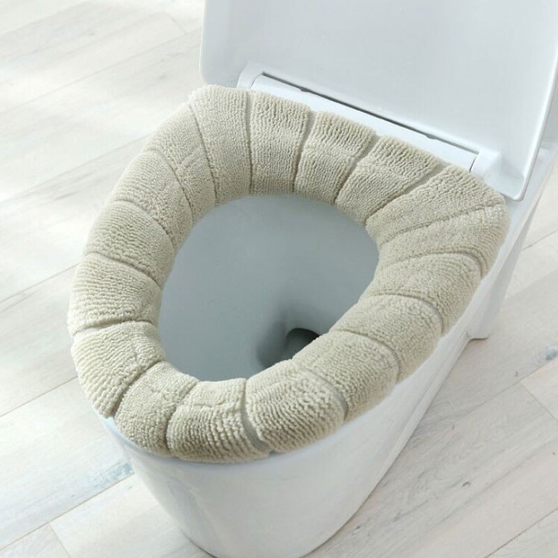 Komfortabelt fløjls badeværelse toilet sædeovertræk vinter toiletbetræk husstand universel fortykket nærmestool mat sæde: Khaki