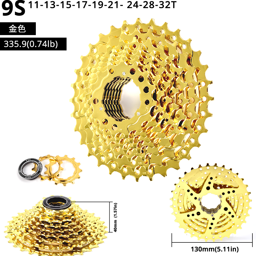 SWTXO Silver 9 Speed Cassette Freewheel For SHIMAN0 Mountain Bicycle Flywheel 9S 11-36T 23T 25T 28T 30T Cycling Accessories: 32T Gold