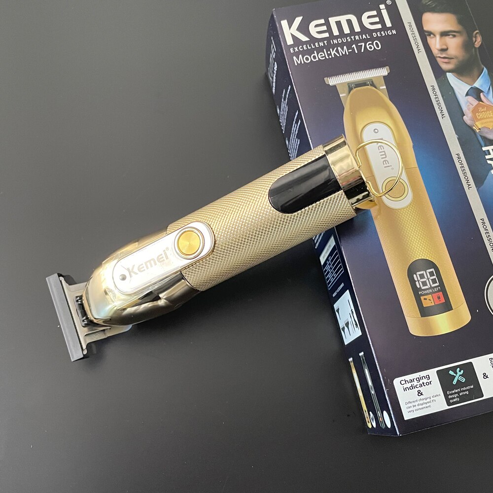 Kemei – tondeuse à cheveux professionnelle pour hommes, rasoir électrique à 0mm avec écran LCD, Rechargeable, idéal pour couper la barbe, KM-1760: golden