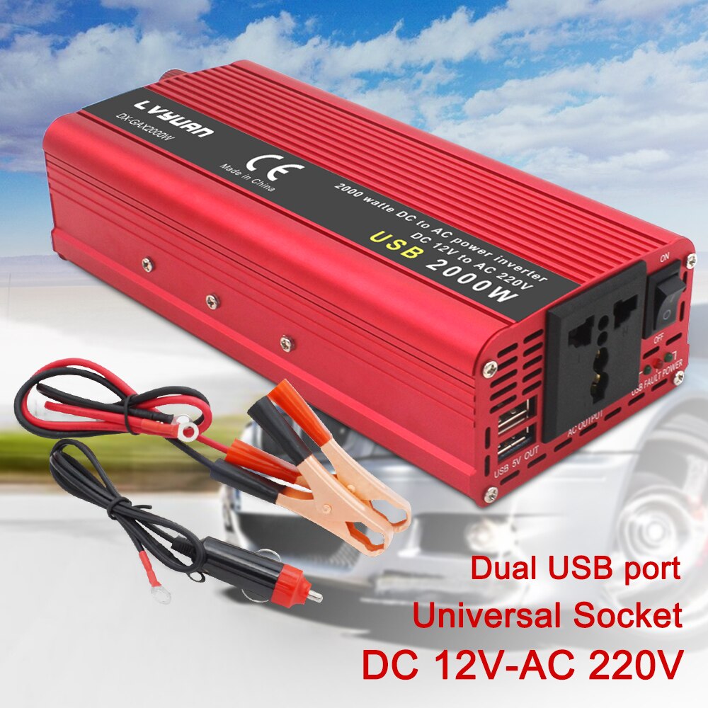 Inverter12v 220v 2000W Car Inverter Universal Plug Full Power 2USB Power Inverter Solar Inverter Power Adapter inverter 12v 230V