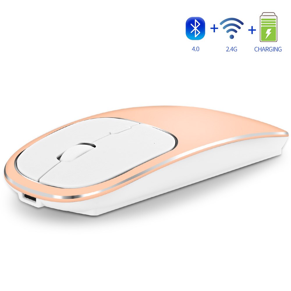 Jelly Comb Rechargeable Bluetooth 4.0+2.4G Wireless Mouse Dual Mode Metal Noiseless Silent Mice for Notebook PC Laptop MacBook: Golden