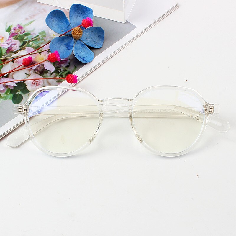 tr90 irregular small round frame anti-blue glasses with myopia light glasses frame plain glasses: Clear