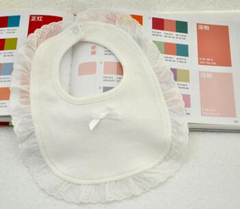 Pure White/Pink Water Absorption Double Layers Little Bowtie Embroidery Lace Cotton Bibs For Little Girls Clothing 5pcs/lot: white