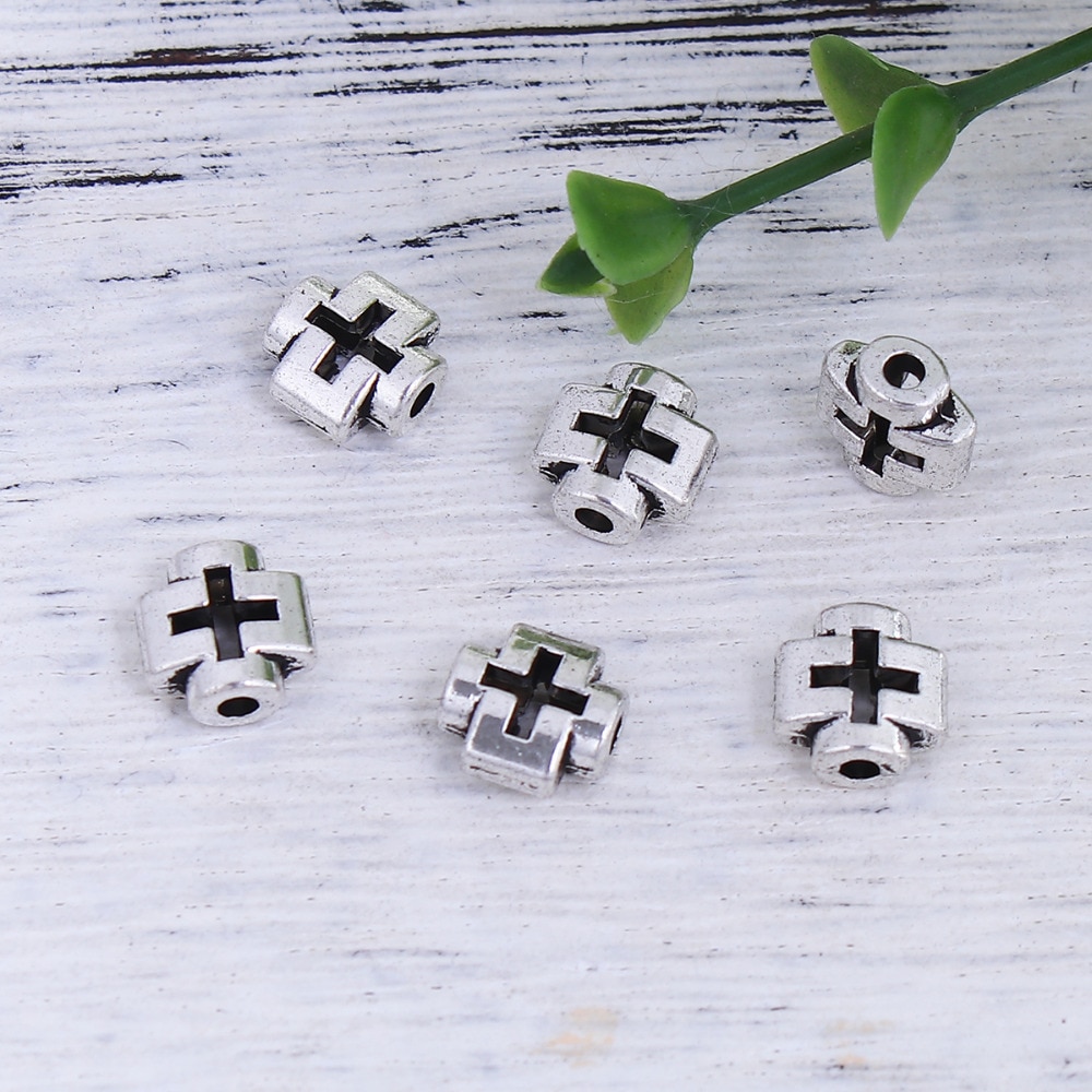 DoreenBeads Zinc Based Alloy silver color Spacer Beads Cross DIY Components 8mm x 8mm( 3/8"), Hole: Approx 1.6mm, 100 PCs