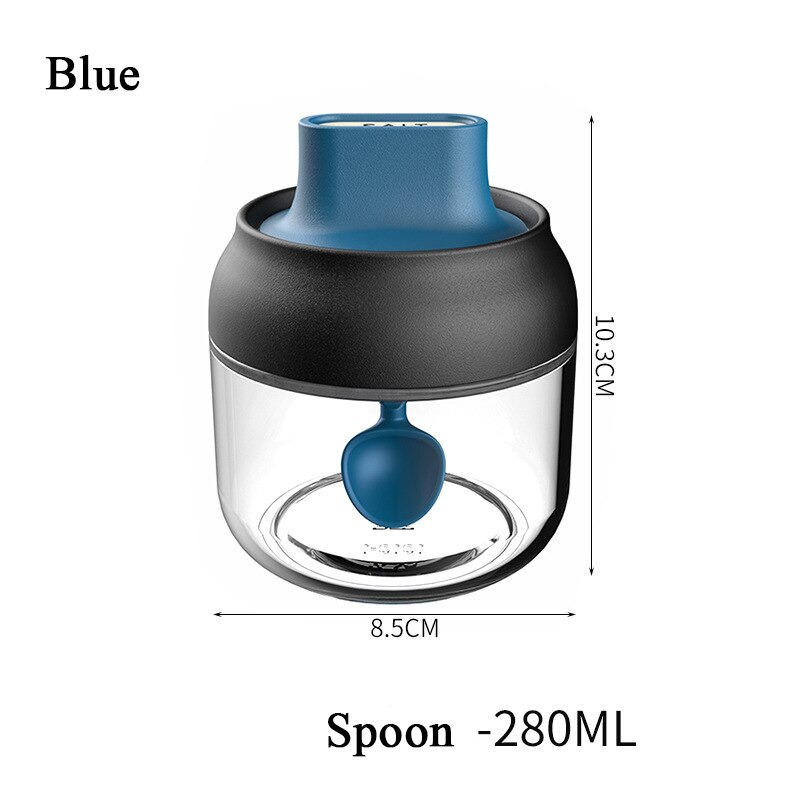 Køkken glas krydderier flasker glas sukker salt honning opbevaring krukke 280ml krydderier opbevaring boks med børste ske låg tilbehør 1pc: Blå ske