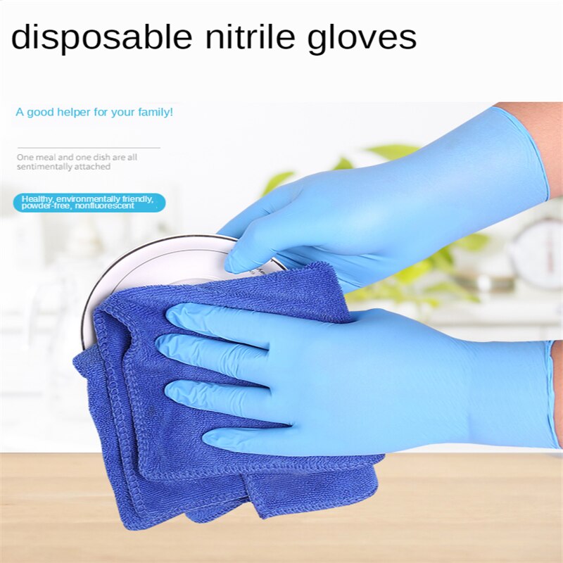 100 stuks wegwerphandschoenen van latex, blauw, antislip, zuur- en alkali-laboratoriumrubber, latex handschoenen, schoonmaakmiddelen voor huishoudelijk gebruik