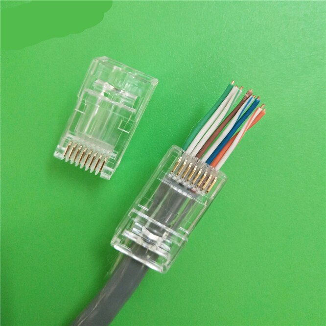 Rj45 liitin cat 6 nopea  rj 45 ethernet-kaapeli pistoke 8 p 8c verkko 8 pin suojaamaton läpireiän modulaariset liittimet kullatut 50 kpl
