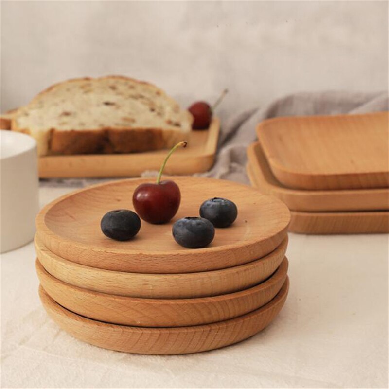 Vintage houten ronde vierkante schotel schaal schaaltjes taart bord thuis serveren dessert houten servies eco-vriendelijk