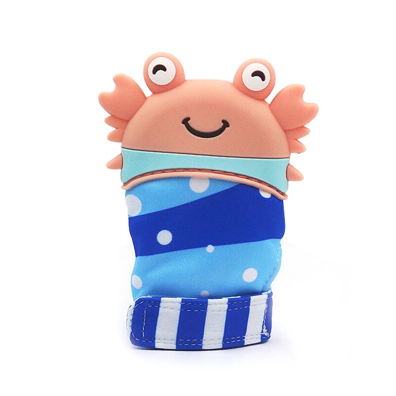 Baby Silicone Mitts Teething Mitten Glove Sound Teether Newborn Chewable Nursing Mittens Teether Natural Stop Sucking Thumb Toy: Red Crab