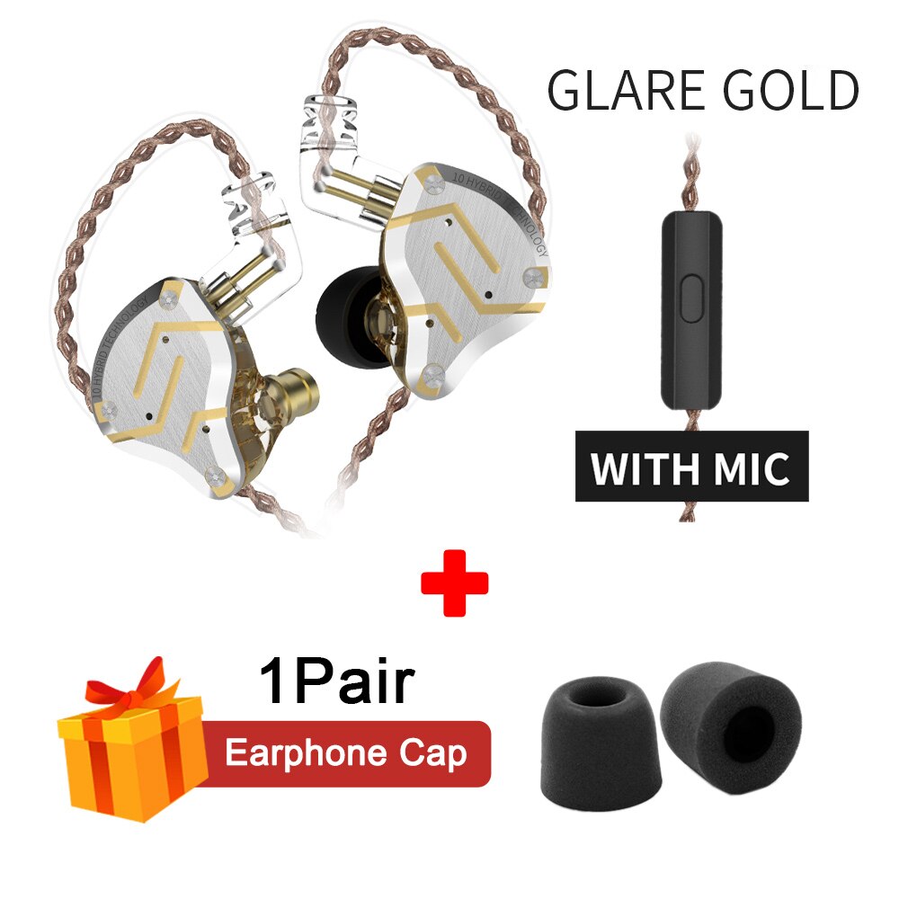 KZ ZS10 Profi HIFI Kopfhörer Metall 4BA 1DD hybrid 10 Treiber Bass Headset Lärm abbrechen in-Ohr Sport Spielen kopfhörer mit Mic: D Wired standard