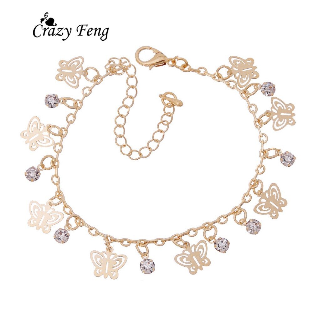 Mode Unieke Vlinder Goud-kleur Armbanden en Armbanden pulseira Chain Kristallen Sieraden Armbanden Voor Vrouwen Anniversary