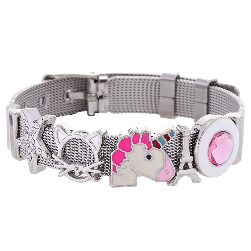 Dubbele kleur roestvrijstalen mesh armband diy eenhoorn bedel voor vrouwen heren armband sieraden verjaardag direct: Bxg 20424-9