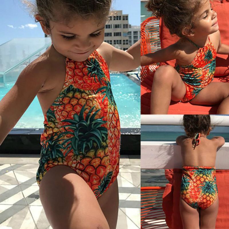 Newborn Kids Baby Girls Swimsuit Bikini Bathing Suit Sleeveless Cute Pineapple Swimsuit Swimwear Bathing Beachwear 1-5Y