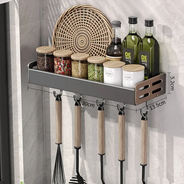 Aan de muur gemonteerd keukenkruidenopbergrek Kruiderijrek Multifunctioneel huishoudelijk gebruiksvoorwerprek Keuken hangende organisatoren: Light Grey