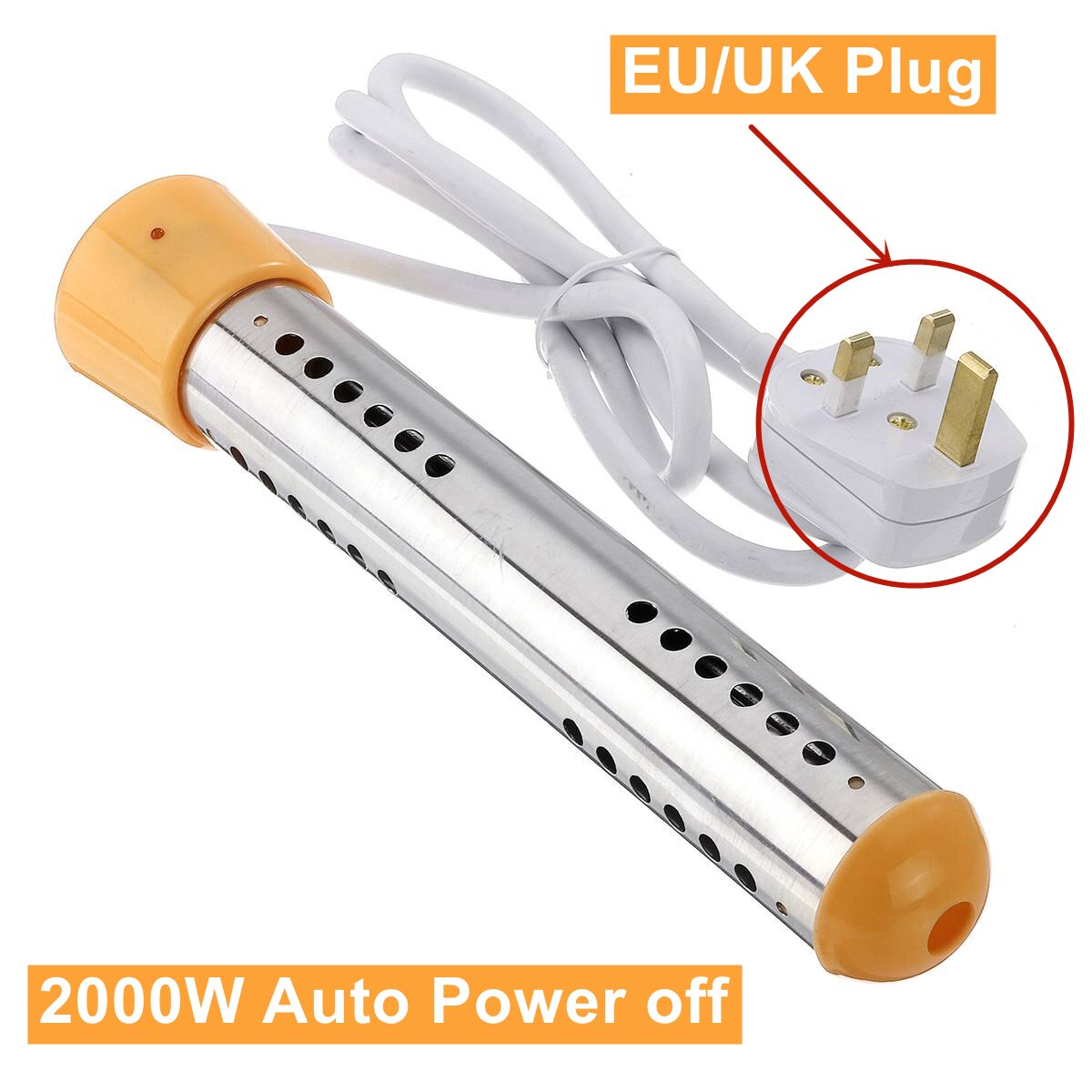 Electric Water Heater Stainless Floating 2500W/2000W Electric Heater Boiler Portable Immersion Suspension Bathroom Swimming Pool: Yellow 2000W-Auto / UK Plug