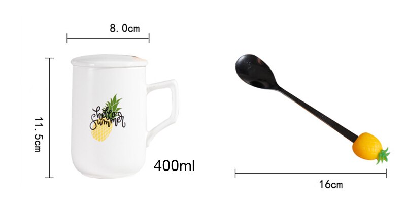 400ml europeisk sommar ananas mugg med sked, silikon sked keramisk kopp frukost muggar kaffekopp