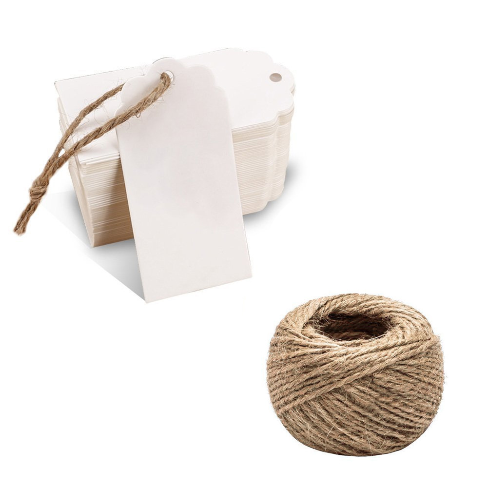 100 stuks blanco doe-het-zelf prijslabels van papier om op te hangen in winkels of voor bruiloften: Wit