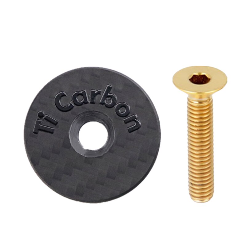 Carbon Bicycle Stem Top Cap with Screw For od2 31.8mm-28.6mm 1 1/8" Steerer Fork Tube Headset Cap Cover: Black Gold Ti