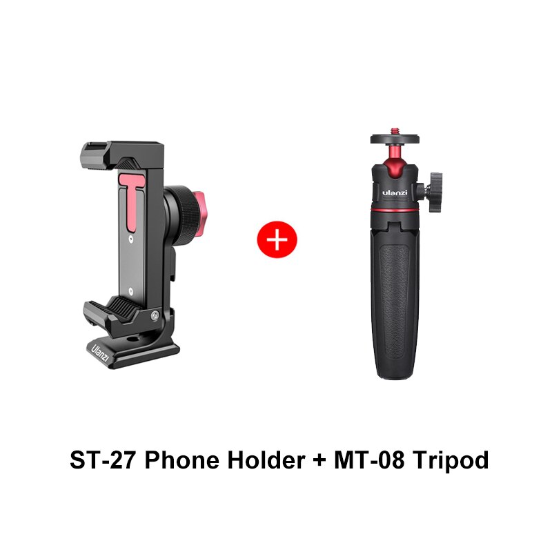 Ulanzi ST-27 Metal Phone Holder Clamp With Cold Shoe Arca 360°Rotatable Smartphone tripod Mount Clip for TikTok Vlog Photography: ST-27 with MT-08