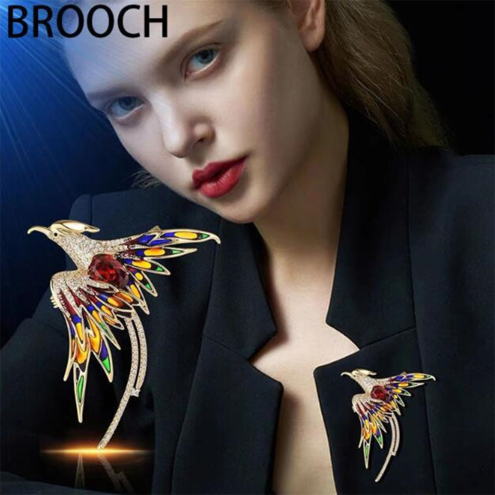 Luxury Crystal Phoenix Bird Brooch Women Men Pins Colorful Animal Brooches Clothing Accessories Party Coat Scarf Jewelry