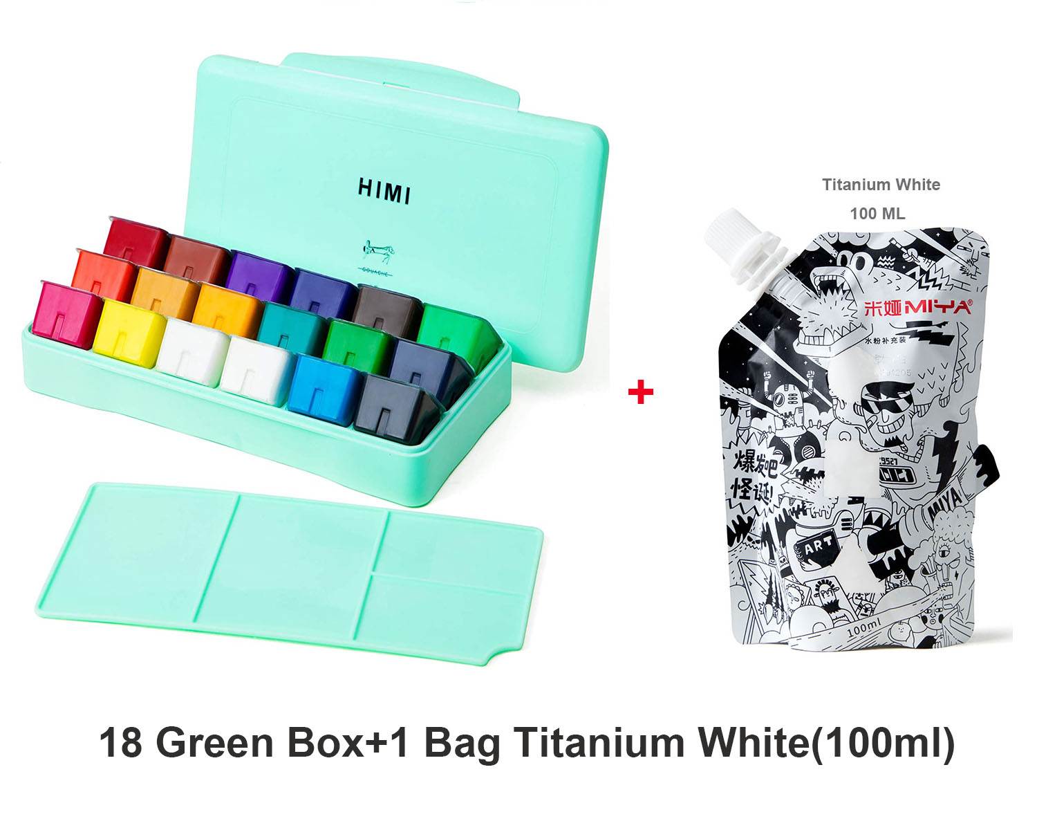 HIMI MIYA Gouache Paint Set 18/24 Colors 30ml Unique Jelly Cup Portable Case with Palette and 3 Paint Brushes For Artist: 18 Green Set