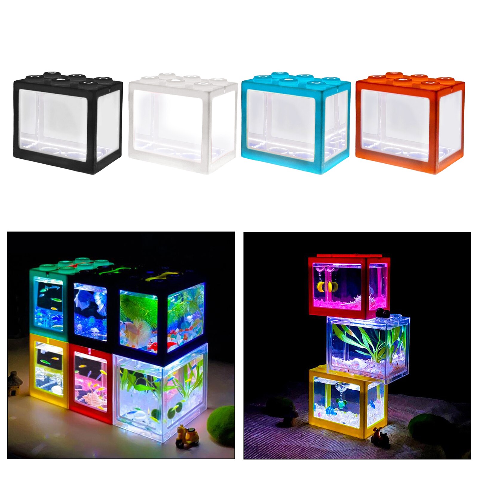 Mini Aquarium USB Fish Tank With LED Lamp Light Betta Fish Fighting Box