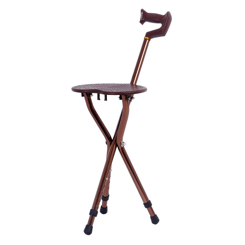 Silla plegable para ancianos, taburete de bastón multifuncional con masaje de tres patas, muleta antideslizante,: 10-Brown