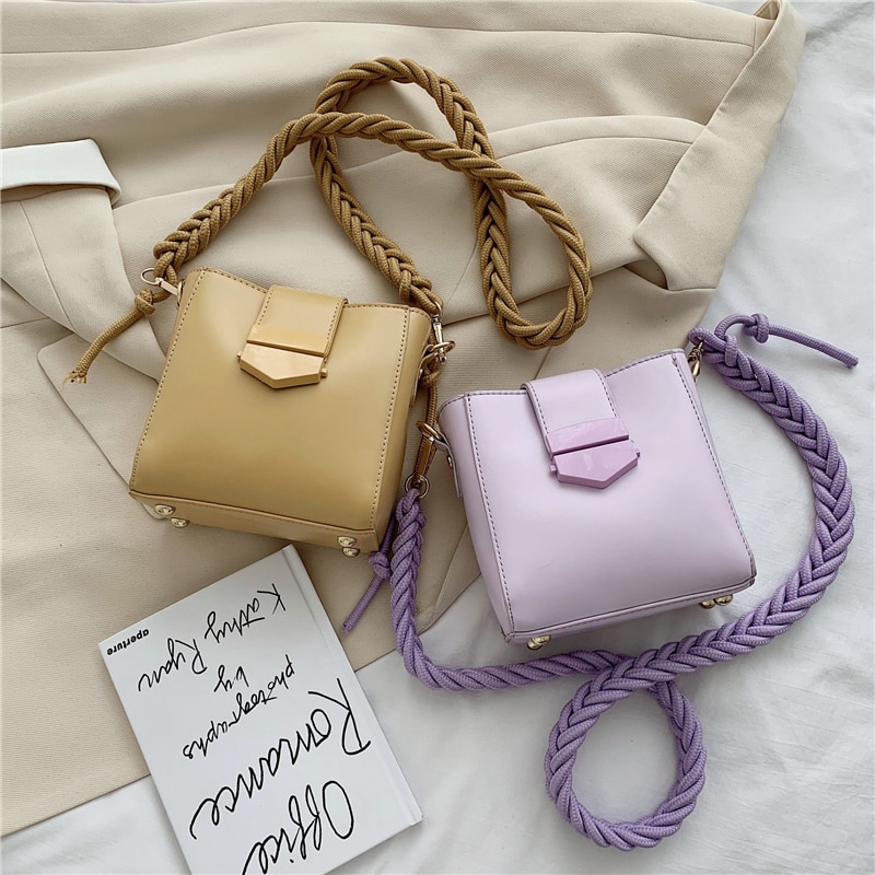 Corda di canapa della cinghia di spalla di Cuoio dell'UNITÀ di elaborazione sacco A principale Femme viola Borsa con Tracolla per Le Donne 2020 di proprietà Piccola Spalla Borse Femminile