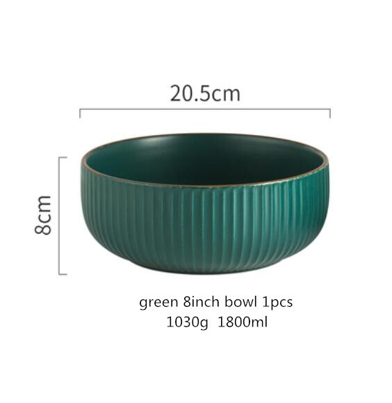 Green And Beige Matte Ceramic Steak Food Plate Nordic Style Tableware Bowl Ins Dinner Dish High End Porcelain Dinnerware: g 8inch bowl