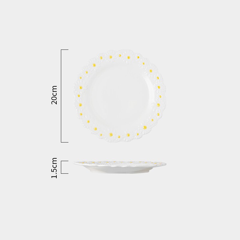 Ceramic Embossed Daisy Dinner Set Plate And Dishes Household Soup Bake Bowl Crockery Tableware: 8inch plate