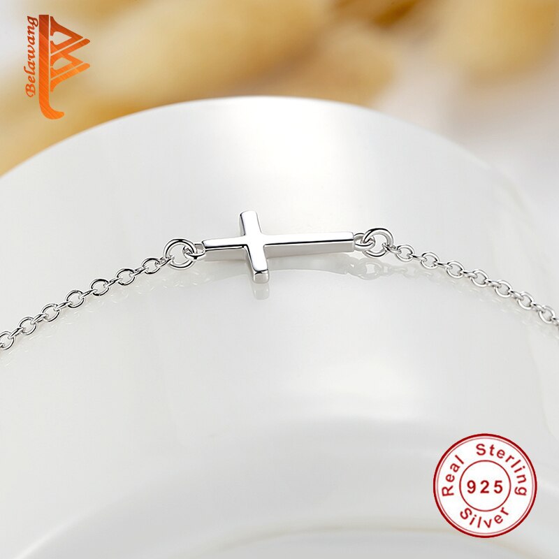 Belawang 100% 925 Sterling Silver Cross Charm Armband Voor Vrouwen Engagement Wedding Armband Sterling Zilveren Sieraden