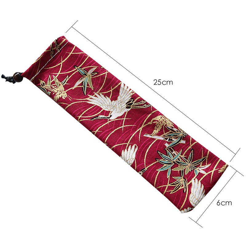 Japan Stijl Bestek Zak Herbruikbare Reizen Koord Pouch Voor Keuken Servies Vork Lepel Bamboe Eetstokjes Reinigingsborstel