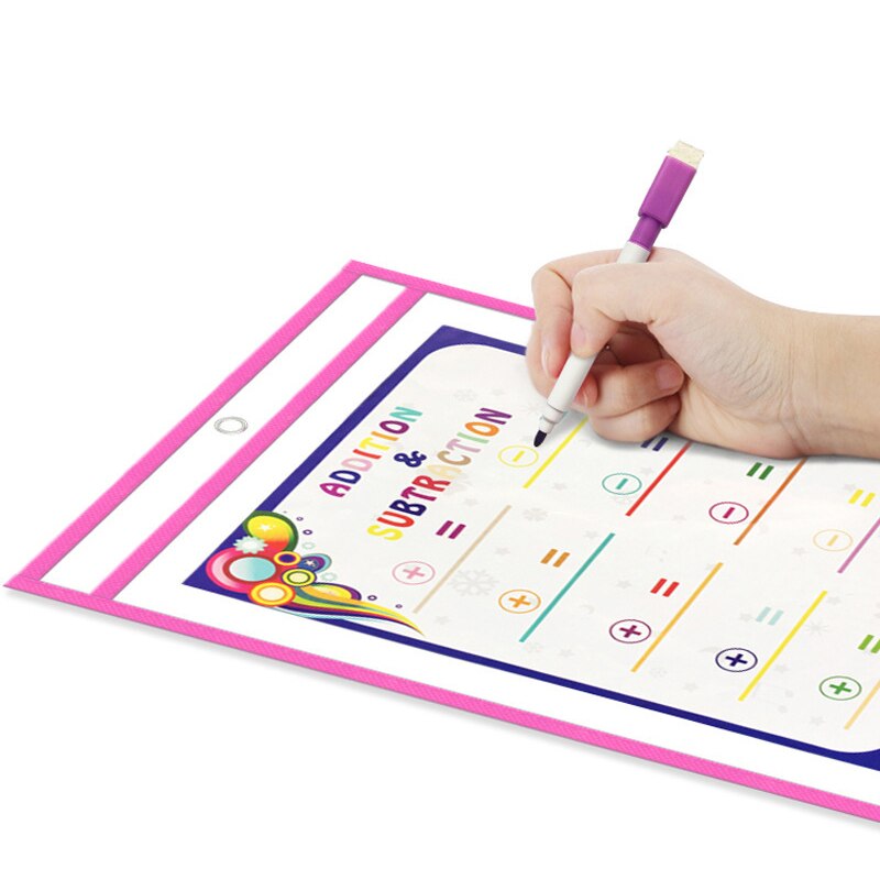 A4 Reusable Dry Erase Pockets Hard 4 Sheet Protectors, 1 Bone Shape Eraser, 2 Erase Pens for School Office Classroom