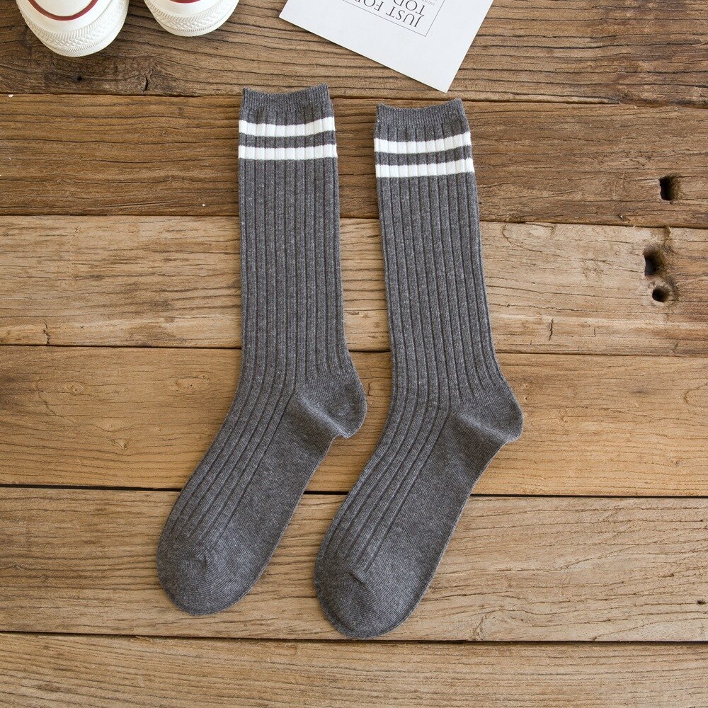 Giapponese Stile Semplice Carino Calzini E Calzettoni Donna di sport del Cotone Mucchio Calzini E Calzettoni Confortevole e Traspirante Strisce Verticali Calcetine Mujer 0503: 02
