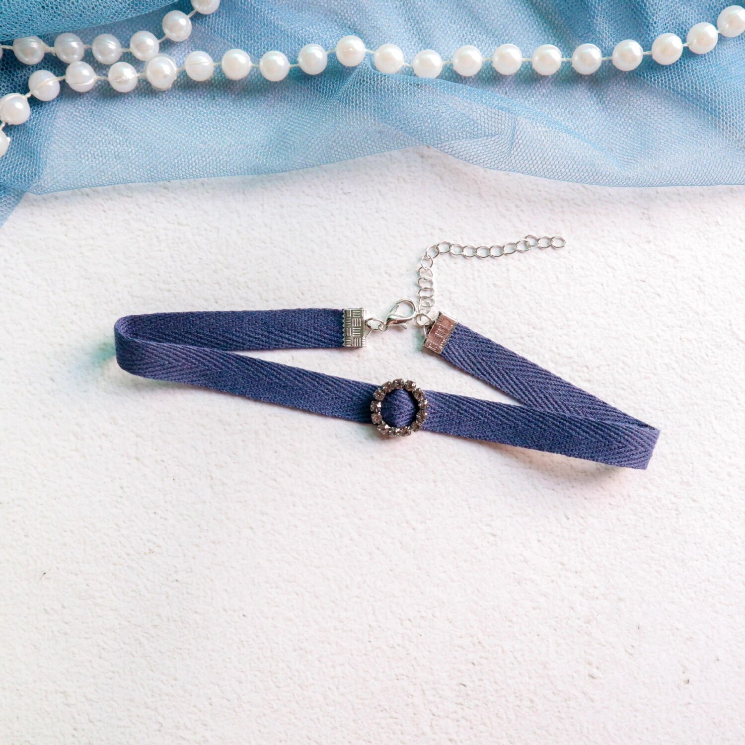 Blå choker halskæder til kvinder blonder fløjl strimmel hul blomst kort kraveben smykker pige sød halskæde: 3